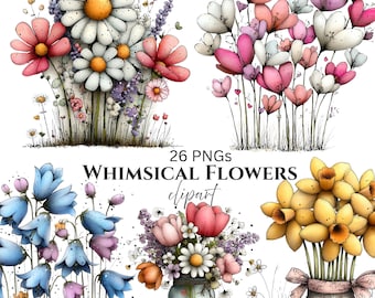 Clipart printanier de fleurs fantaisistes : graphiques floraux (téléchargement numérique - 26 fichiers PNG)