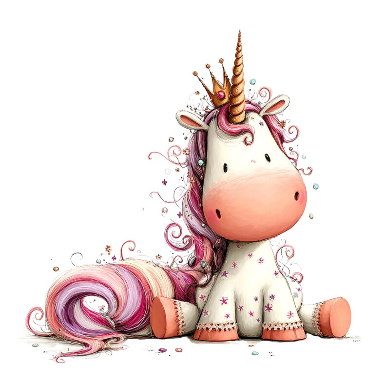 Whimsical Unicorn Clipart: Girl Nursery Graphics (Digital Download - 30 PNGs)

A charming collection of unicorn clipart illustrations crafted in a whimsical, dream-bright style perfect for magical creative projects. Each unicorn features delicate details, flowing manes and tails, gentle pastel hues, and enchanting accents such as crowns, stars, flowers, hearts, and sparkles.