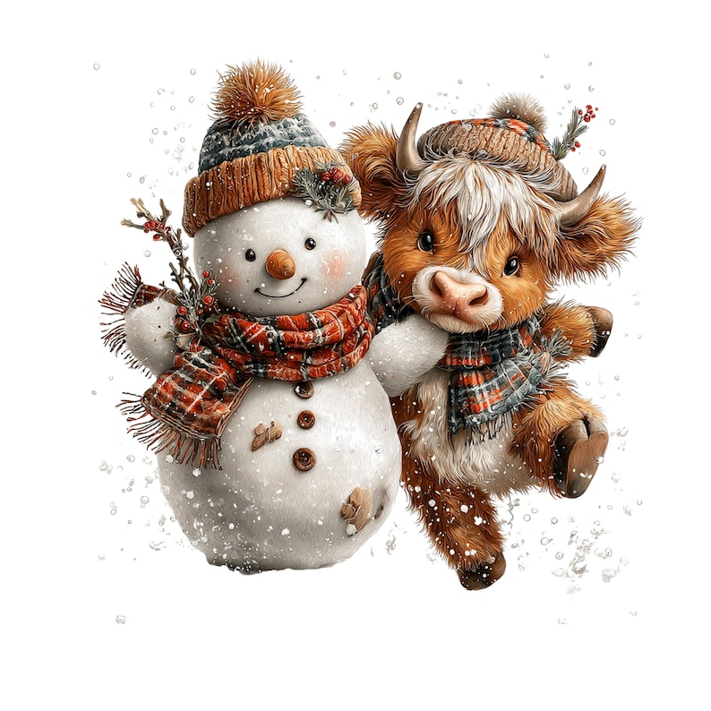 Highland Cow Christmas Clipart: Sweet Festive Holiday Graphics (Digital Download - 23 PNGs)

Celebrate the magic of the holidays with this delightful collection of 23 whimsical Highland cow illustrations, lovingly crafted to bring cozy Christmas charm to your creative projects! 🐮🎄

Each illustration features adorable Highland cows in festive winter scenes — think cozy scarves, Santa hats, twinkling lights, snowflakes, and rustic farm touches. The soft watercolor style add a warm, rustic charm