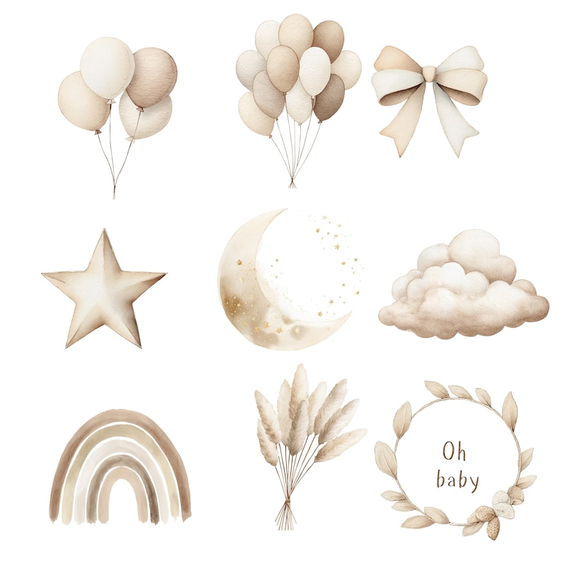 Watercolor Teddy Bear Clipart Bundle: Boho Neutral Nursery PNG Images ...