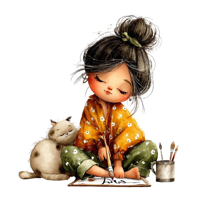Whimsical Girl and Cat Love Clipart: Nursery Graphics (Digital Download - 24 PNGs)

A charming collection of clipart illustrations featuring a sweet, wide-eyed girl and her cute cat friend. Each illustration is designed with gentle lines, soft shading, and a dreamy, enchanted feel—perfect for children’s décor, invitations, stickers, scrapbooking, and nursery art.