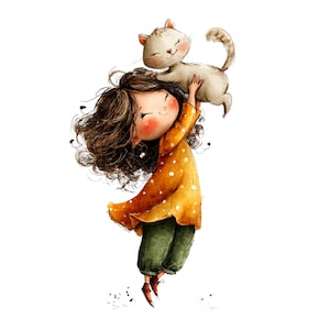 Whimsical Girl and Cat Love Clipart: Nursery Graphics (Digital Download - 24 PNGs)

A charming collection of clipart illustrations featuring a sweet, wide-eyed girl and her cute cat friend. Each illustration is designed with gentle lines, soft shading, and a dreamy, enchanted feel—perfect for children’s décor, invitations, stickers, scrapbooking, and nursery art.