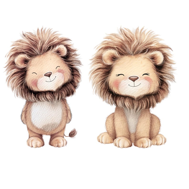 Watercolor Lion Animal Clipart: Cute Nursery Graphics (Digital Download - 20 PNGs)

Float into sweetness with this adorable set of 20 Lions Clipart illustrations! Each design features a watercolor baby lion.

These cute lions PNG files are ideal for creating baby shower invitations, nursery prints, scrapbooking pages, birth announcements, or even cute apparel designs. With transparent backgrounds