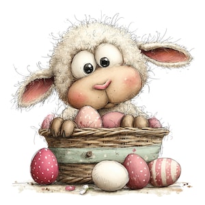 Easter Lamb Clipart: Whimsical Graphics (Digital Download - 26 PNGs)

This whimsical lambs Easter clipart collection features sweet, fluffy lambs illustrated in a charming storybook style. Each lamb is drawn with soft textures, expressive faces, and adorable poses that capture the innocence and joy of springtime. Surrounded by classic Easter elements—decorated eggs, blooming flowers, pastel ribbons, and gentle seasonal accents—the illustrations bring a warm and playful feel to any project.