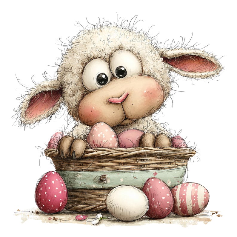 Easter Lamb Clipart: Whimsical Graphics (Digital Download - 26 PNGs)

This whimsical lambs Easter clipart collection features sweet, fluffy lambs illustrated in a charming storybook style. Each lamb is drawn with soft textures, expressive faces, and adorable poses that capture the innocence and joy of springtime. Surrounded by classic Easter elements—decorated eggs, blooming flowers, pastel ribbons, and gentle seasonal accents—the illustrations bring a warm and playful feel to any project.