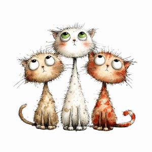 Quirky Cats Clipart PNG: Cute Cartoon Cat Illustrations, Funny Cat Pet Clipart for Crafts & Stickers (Digital Download - 30 PNGs)