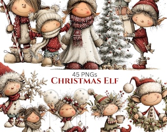 Whimsical Christmas Elf Clipart Bundle: Cute Festive Graphics (Digital Download - 45 PNGs)