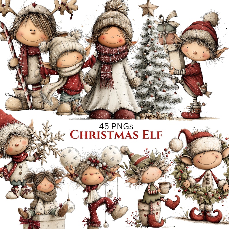 Whimsical Christmas Elf Clipart: Cute Festive Graphics (Digital Download - 45 PNGs)

Bring holiday magic to your creative projects with this delightful collection of 45 Christmas elves illustrations! Each character is bursting with personality. Let these charming little elves sprinkle your projects with joy, sparkle, and Christmas cheer!