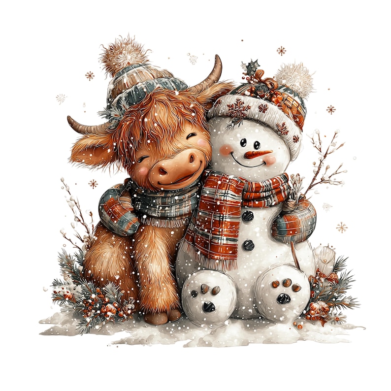 Highland Cow Christmas Clipart: Sweet Festive Holiday Graphics (Digital Download - 23 PNGs)

Celebrate the magic of the holidays with this delightful collection of 23 whimsical Highland cow illustrations, lovingly crafted to bring cozy Christmas charm to your creative projects! 🐮🎄

Each illustration features adorable Highland cows in festive winter scenes — think cozy scarves, Santa hats, twinkling lights, snowflakes, and rustic farm touches. The soft watercolor style add a warm, rustic charm