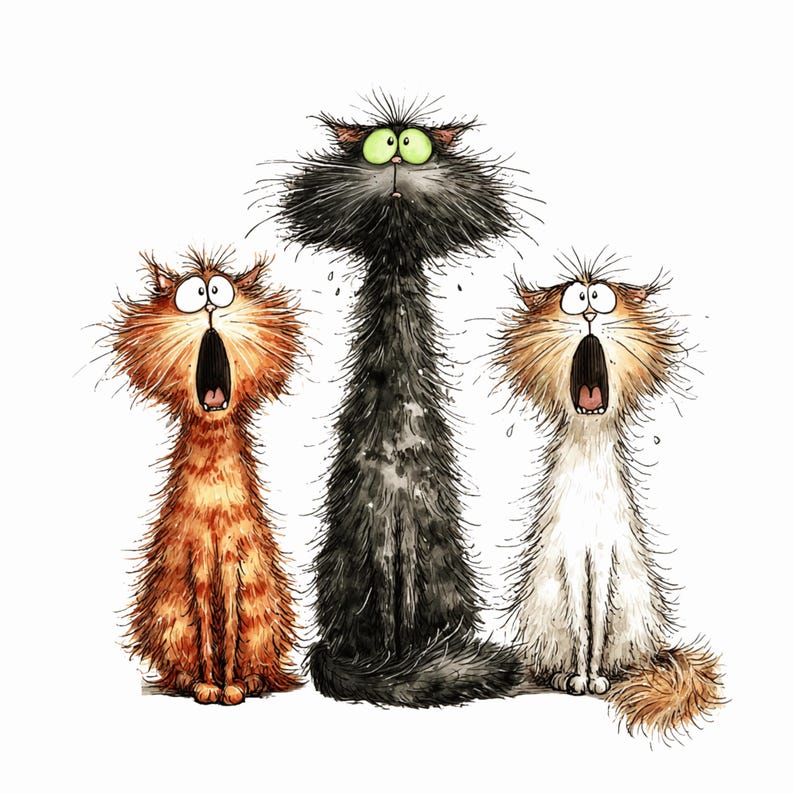 Imágenes prediseñadas de gatos peculiares: lindas ilustraciones de gatos de dibujos animados, imágenes prediseñadas divertidas de gatos para manualidades y pegatinas (descarga digital - 30 PNG) imagen 8
