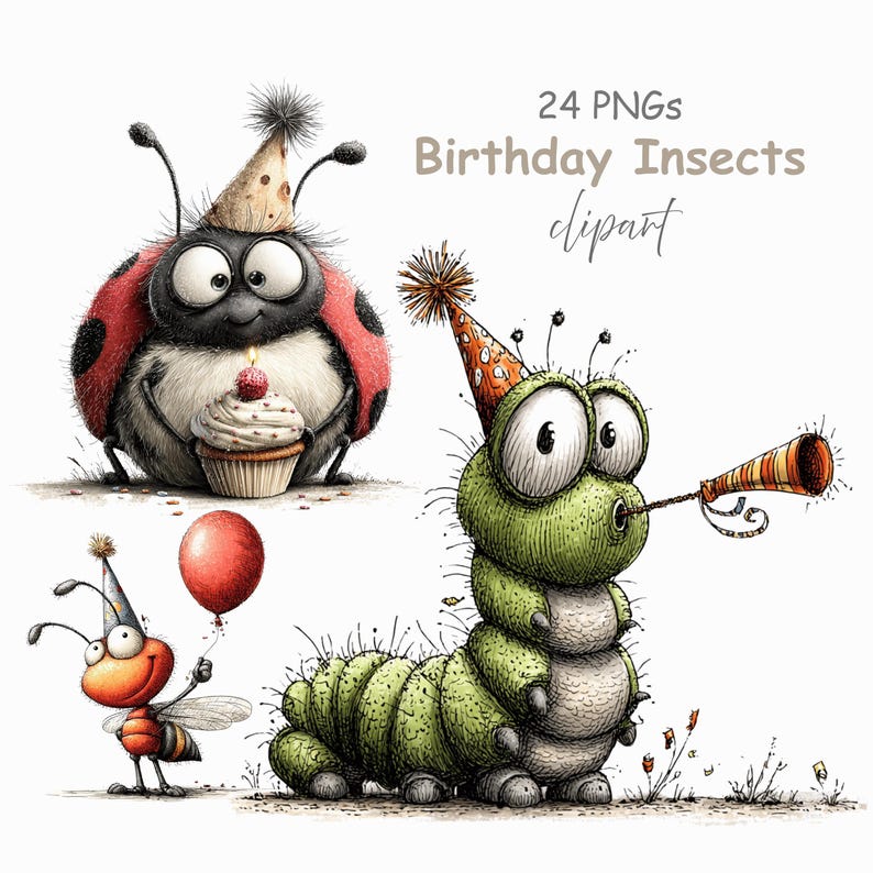 Celebrating Insects Insects Birthday Clipart: Cute Bugs Graphics (digital Download - 24 ...