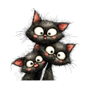 Imágenes prediseñadas de gatos peculiares: lindas ilustraciones de gatos de dibujos animados, imágenes prediseñadas divertidas de gatos para manualidades y pegatinas (descarga digital - 30 PNG) imagen 18