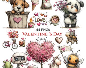Whimsical Valentine's Day Clipart: Love Graphics (Digital Download - 44 PNGs)