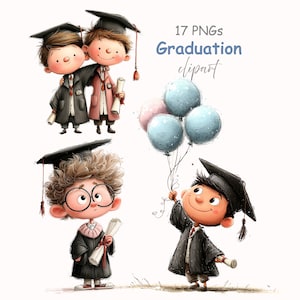 Illustrazione ad acquerello di un ragazzo laureato: laureato con cappello e diploma (download digitale)