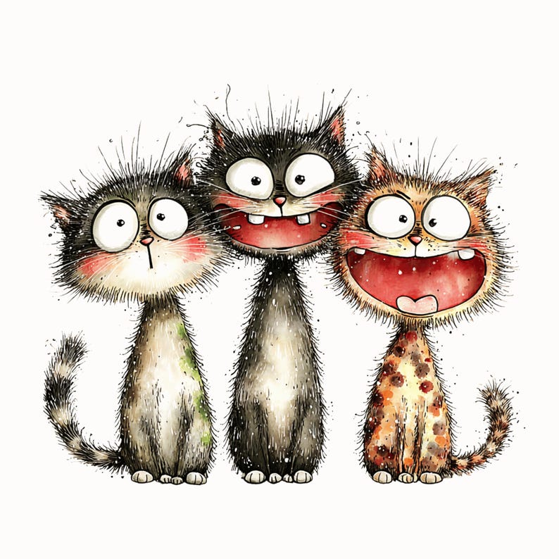 Quirky Cats Clipart PNG: Cute Cartoon Cat Illustrations, Funny Cat Pet Clipart for Crafts & Stickers (Digital Download - 30 PNGs)