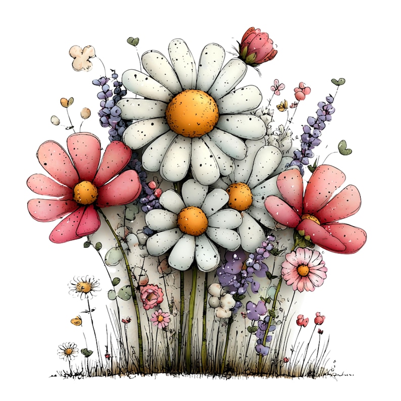 Whimsical Flowers Spring Clipart: Floral Graphics (Digital Download - 26 PNGs)

Bring a touch of magic to your creative projects with this enchanting collection of 26 whimsical flower illustrations! Each flower is lovingly drawn with playful details, soft organic curves, and a charming storybook feel. Perfect for makers, small businesses, and DIY creatives looking to add a unique artistic flair to their work.