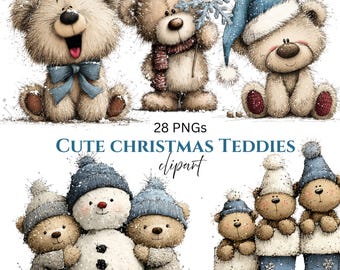 Nallebjörn Jul Clipart: Söt festlig julgrafik (digital nedladdning - 28 PNG-bilder)