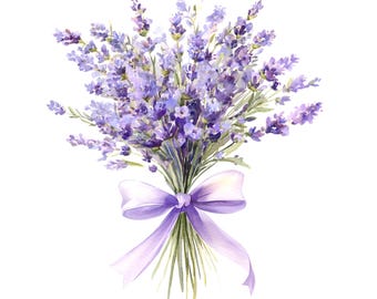 Watercolor Lavender Bouquet Clipart: Purple Floral PNG Set (Digital Download - 8 PNGs)