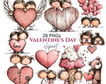 Valentine's Day Couple Clipart: Whimsical Love Graphics (Digital Download - 28 PNGs)
