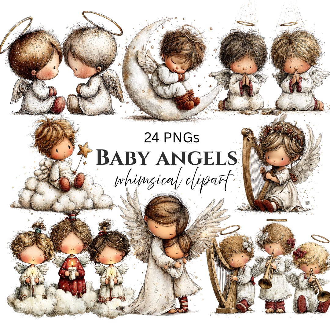 Whimsical Baby Angels Clipart: Angelic Graphics (digital Download - 24 ...