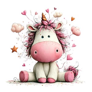 Whimsical Unicorn Clipart: Girl Nursery Graphics (Digital Download - 30 PNGs)

A charming collection of unicorn clipart illustrations crafted in a whimsical, dream-bright style perfect for magical creative projects. Each unicorn features delicate details, flowing manes and tails, gentle pastel hues, and enchanting accents such as crowns, stars, flowers, hearts, and sparkles.