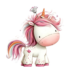 Whimsical Unicorn Clipart: Girl Nursery Graphics (Digital Download - 30 PNGs)

A charming collection of unicorn clipart illustrations crafted in a whimsical, dream-bright style perfect for magical creative projects. Each unicorn features delicate details, flowing manes and tails, gentle pastel hues, and enchanting accents such as crowns, stars, flowers, hearts, and sparkles.