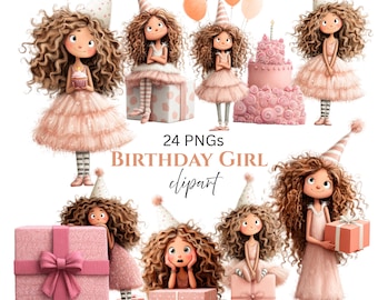 Birthday Girl Clipart: Party Kids Graphics (Digital Download - 24 PNGs)