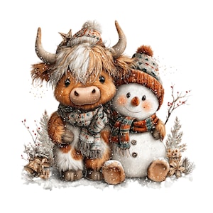 Highland Cow Christmas Clipart: Sweet Festive Holiday Graphics (Digital Download - 23 PNGs)

Celebrate the magic of the holidays with this delightful collection of 23 whimsical Highland cow illustrations, lovingly crafted to bring cozy Christmas charm to your creative projects! 🐮🎄

Each illustration features adorable Highland cows in festive winter scenes — think cozy scarves, Santa hats, twinkling lights, snowflakes, and rustic farm touches. The soft watercolor style add a warm, rustic charm