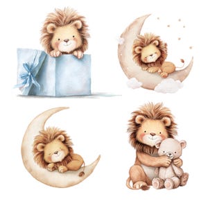 Watercolor Lion Animal Clipart: Cute Nursery Graphics (Digital Download - 20 PNGs)

Float into sweetness with this adorable set of 20 Lions Clipart illustrations! Each design features a watercolor baby lion.

These cute lions PNG files are ideal for creating baby shower invitations, nursery prints, scrapbooking pages, birth announcements, or even cute apparel designs. With transparent backgrounds