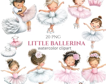 Watercolor Ballerina Clipart: Cute Girl PNG Graphics (Digital Download - 20 PNGs)