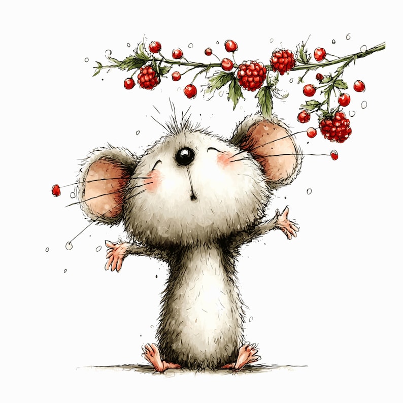 Cute Mouse Spring Clipart Bundle: Whimsical Floral PNG Illustrations ...