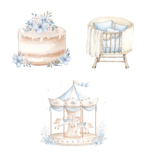 Baby Shower Boy Blue Clipart Set: Watercolor Nursery Graphics PNG ...