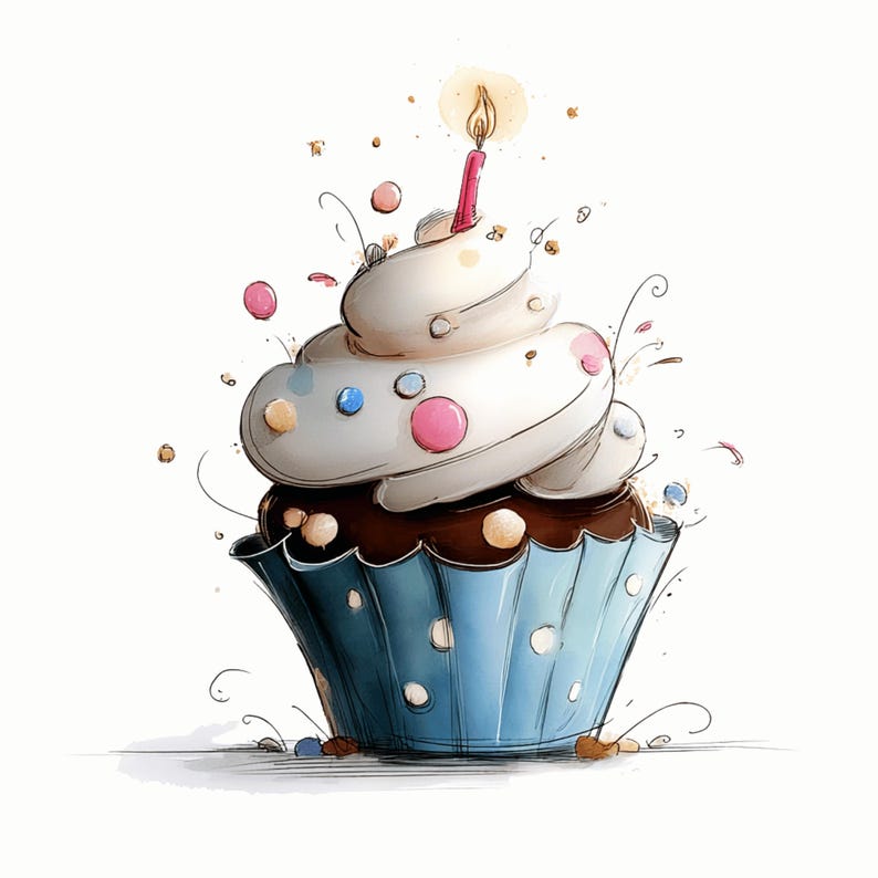 Birthday Cupcake Clipart Bundle: Whimsical Cake Graphics (Digital Download - 18 PNGs)

Birthday Cupcake Clipart Bundle featuring a delightful collection of whimsical cake graphics designed to bring sweetness and fun to any project. The bundle includes a variety of cupcake styles with playful frosting swirls, decorative sprinkles, and charming details, all illustrated in a cute, cartoon-inspired style. Bright colors, soft shading, and clean outlines give these cupcakes a joyful, celebratory look