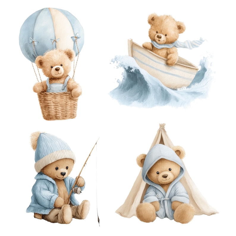 36 Blue Teddy Bear Clipart - Baby Boy Shower PNG – Teddies Nursery Watercolor PNG Clip Art Set - Crib - Stroller - Baby Clothes - Teddy Bear

Bring softness and charm to your baby shower designs with this 36-piece Blue Teddies Watercolor Nursery Clipart Bundle! Each PNG features adorable teddy bears and baby boy-themed elements in blue tones – perfect for creating invitations, nursery prints, baby books, wall art, and more.