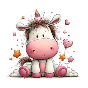 Whimsical Unicorn Clipart: Girl Nursery Graphics (Digital Download - 30 PNGs)

A charming collection of unicorn clipart illustrations crafted in a whimsical, dream-bright style perfect for magical creative projects. Each unicorn features delicate details, flowing manes and tails, gentle pastel hues, and enchanting accents such as crowns, stars, flowers, hearts, and sparkles.