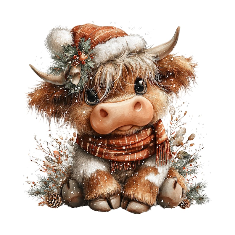 Highland Cow Christmas Clipart: Sweet Festive Holiday Graphics (Digital Download - 23 PNGs)

Celebrate the magic of the holidays with this delightful collection of 23 whimsical Highland cow illustrations, lovingly crafted to bring cozy Christmas charm to your creative projects! 🐮🎄

Each illustration features adorable Highland cows in festive winter scenes — think cozy scarves, Santa hats, twinkling lights, snowflakes, and rustic farm touches. The soft watercolor style add a warm, rustic charm