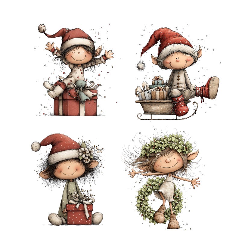 Whimsical Christmas Elf Clipart: Cute Festive Graphics (Digital Download - 45 PNGs)

Bring holiday magic to your creative projects with this delightful collection of 45 Christmas elves illustrations! Each character is bursting with personality. Let these charming little elves sprinkle your projects with joy, sparkle, and Christmas cheer!