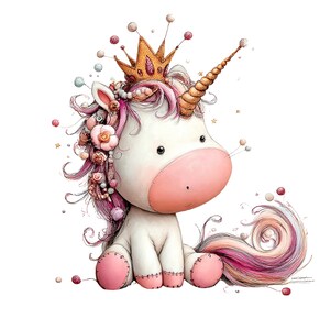 Whimsical Unicorn Clipart: Girl Nursery Graphics (Digital Download - 30 PNGs)

A charming collection of unicorn clipart illustrations crafted in a whimsical, dream-bright style perfect for magical creative projects. Each unicorn features delicate details, flowing manes and tails, gentle pastel hues, and enchanting accents such as crowns, stars, flowers, hearts, and sparkles.