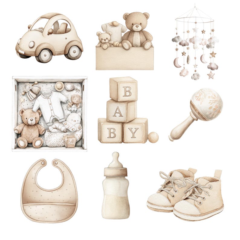 Watercolor Teddy Bear Clipart Bundle: Boho Neutral Nursery PNG Images ...