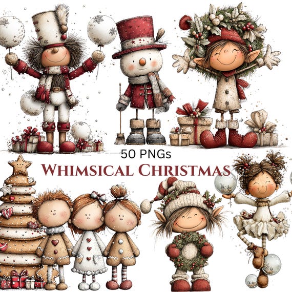 Whimsical Christmas Clipart: Funny Holiday Graphics (Digital Download - 50 PNGs)