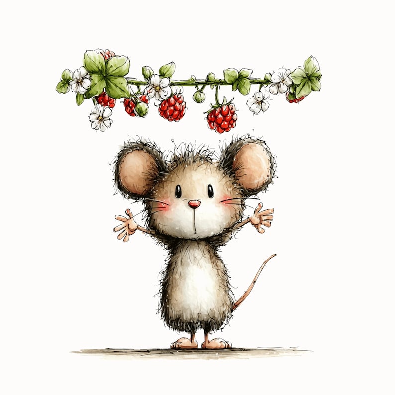 Cute Mouse Spring Clipart Bundle: Whimsical Floral PNG Illustrations ...