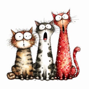 Imágenes prediseñadas de gatos peculiares: lindas ilustraciones de gatos de dibujos animados, imágenes prediseñadas divertidas de gatos para manualidades y pegatinas (descarga digital - 30 PNG) imagen 19