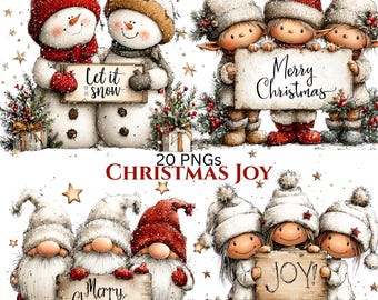 クリスマスの喜びを表現できる気まぐれなクリップアート：かわいい冬のグラフィック（デジタルダウンロード - PNG 20 枚）