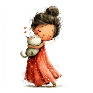 Whimsical Girl and Cat Love Clipart: Nursery Graphics (Digital Download - 24 PNGs)

A charming collection of clipart illustrations featuring a sweet, wide-eyed girl and her cute cat friend. Each illustration is designed with gentle lines, soft shading, and a dreamy, enchanted feel—perfect for children’s décor, invitations, stickers, scrapbooking, and nursery art.