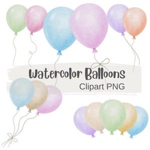 Balloon Watercolor Clipart, Girl Boy Clipart Png Balloons, Downloadable Birthday Balloon, Transparent Background PNG, Digital Invitation