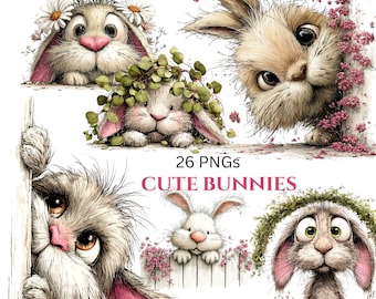 Whimsical Rabbit Clipart: Peeking Easter Bunny Graphics (Digital Download - 26 PNGs)