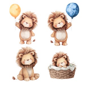 Watercolor Lion Animal Clipart: Cute Nursery Graphics (Digital Download - 20 PNGs)

Float into sweetness with this adorable set of 20 Lions Clipart illustrations! Each design features a watercolor baby lion.

These cute lions PNG files are ideal for creating baby shower invitations, nursery prints, scrapbooking pages, birth announcements, or even cute apparel designs. With transparent backgrounds