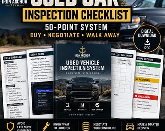 Used Car Inspection Checklist & Buying Guide | 50 Point Vehicle Evaluation | Printable PDF
