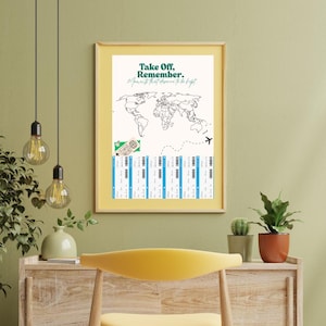 Despegue, recuerda – Póster de viaje imprimible – Arte mural para boletos de avión – Descarga digital de 45 x 60 cm