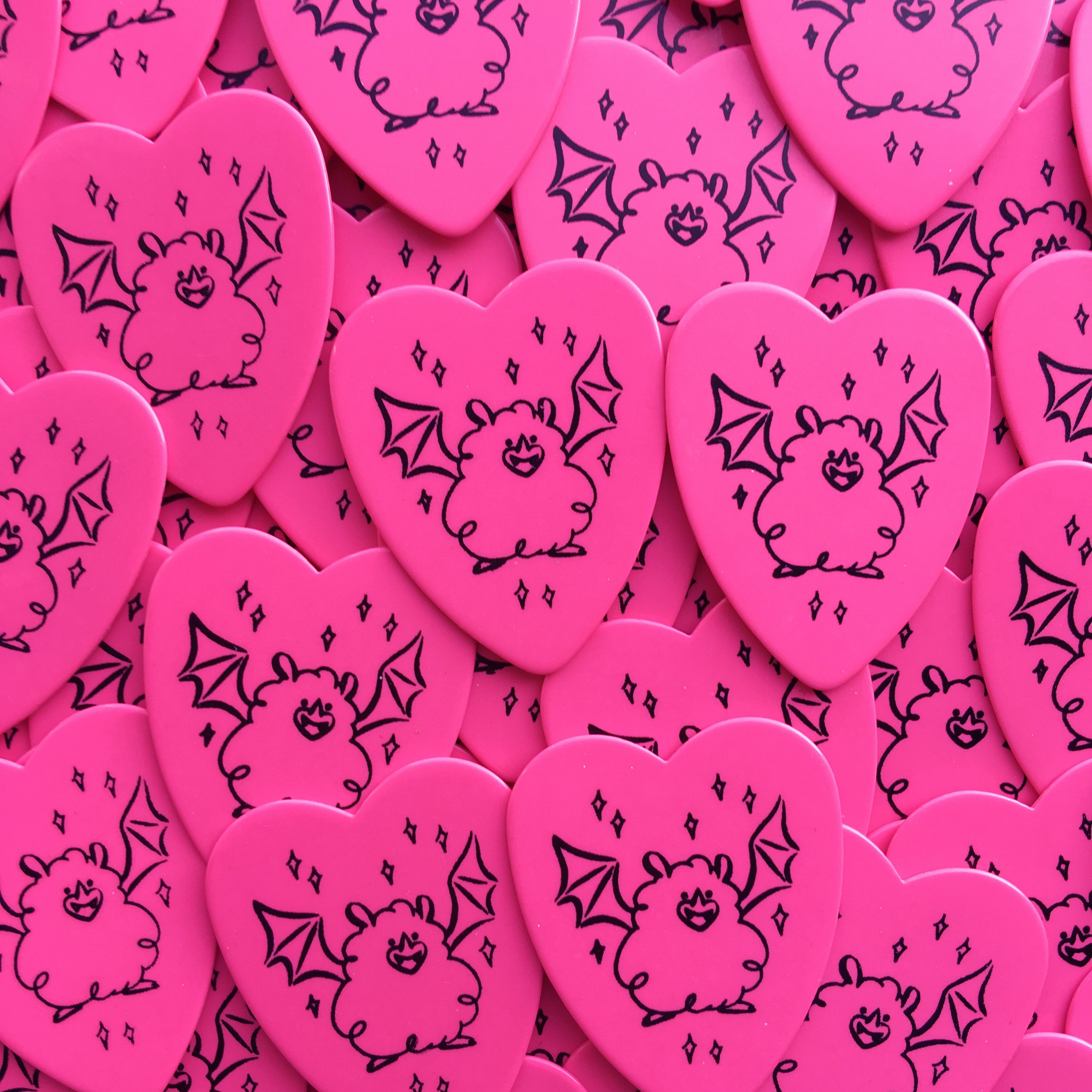 0.71mm Bat on Hot Pink Heart Shaped Plectrum